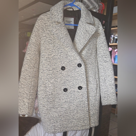 Abercrombie & Fitch Women's Speckled Gray Pea Coat - Picture 2 of 5